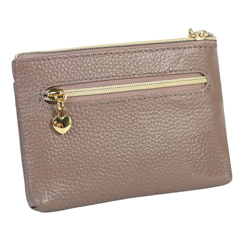 Cynure Women's Genuine Leather Coin Purse Zipper Pocket Size Pouch Change Wallet, Grey Purple - Image 2
